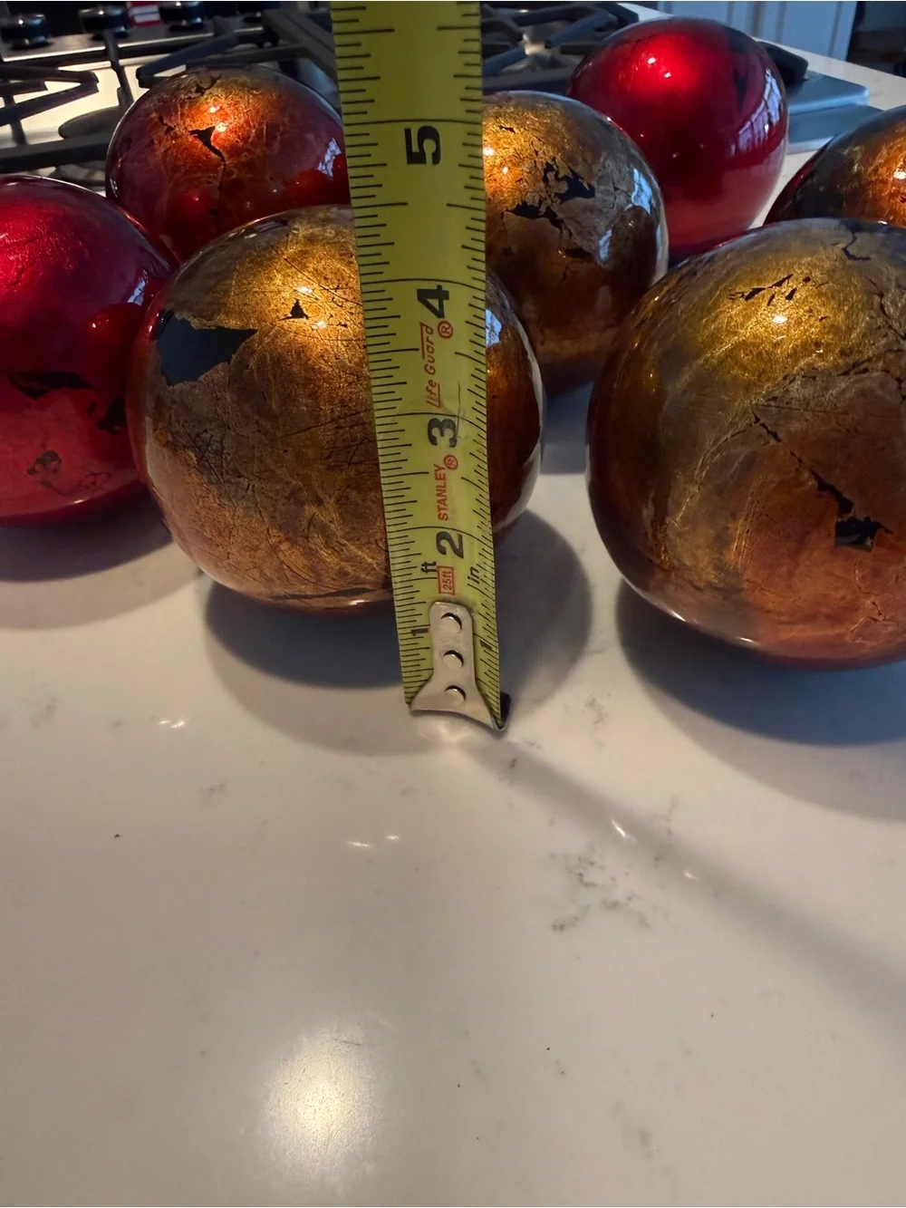 Set of 7 Red Gold Mercury Glass Decorative Orbs Spheres 4” Holiday Decor